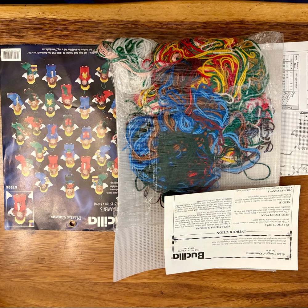 🎄 Vintage Bucilla #61224 “Angels” Plastic Canvas Ornament Kit — Set of 56 NIP